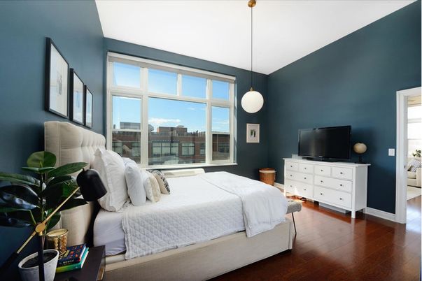 Bedroom, Interior, Pendant Lights, Wood Texture Flooring