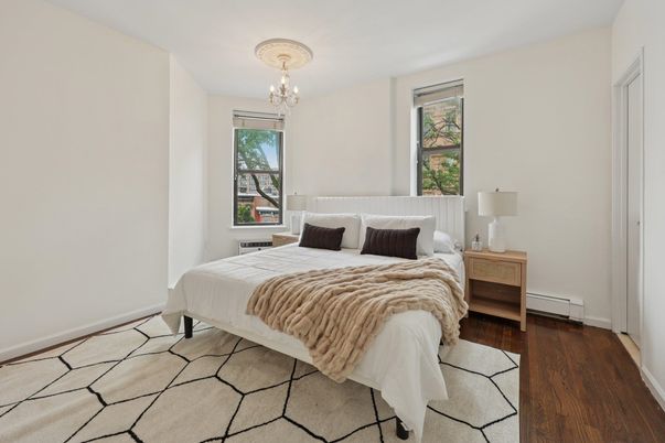 Bedroom, Chandelier, Interior, Wood Texture Flooring