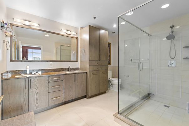 Bathroom, Dual Sink Vanities, Glass Shower, Interior, Recessed Lighting