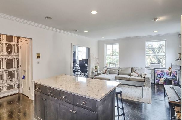 Interior, Kitchen, Living room, Recessed Lighting, Wood Texture Flooring