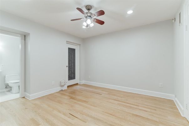Bathroom, Empty room, Interior, Recessed Lighting, Wood Texture Flooring