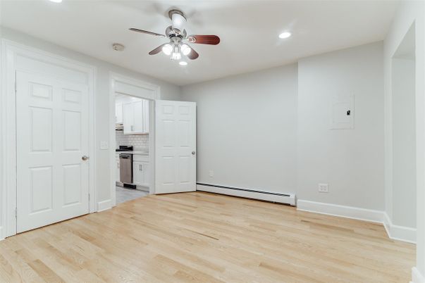 Empty room, Interior, Kitchen, Recessed Lighting, Wood Texture Flooring