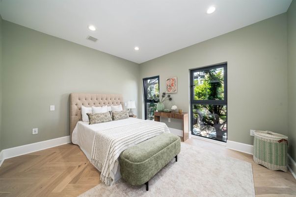 Bedroom, Interior, Recessed Lighting, Wood Texture Flooring