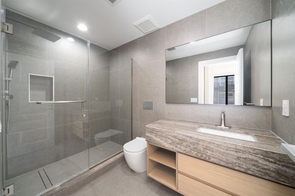 Bathroom, Glass Shower, Interior, Recessed Lighting