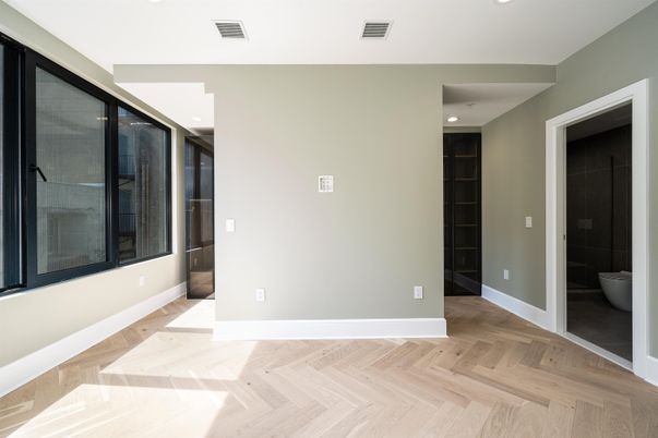 Bathroom, Empty room, Interior, Recessed Lighting, Wood Texture Flooring