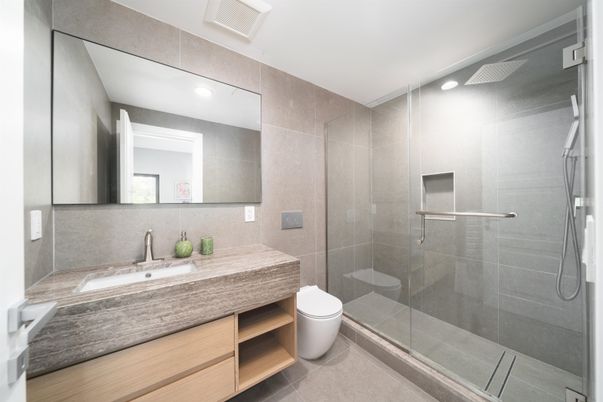 Bathroom, Glass Shower, Interior, Recessed Lighting