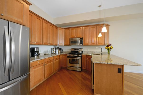 Interior, Kitchen, Pendant Lights, Stainless Steel Appliances, Wood Texture Flooring