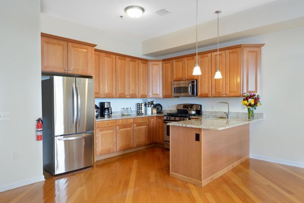 Interior, Kitchen, Pendant Lights, Stainless Steel Appliances, Wood Texture Flooring
