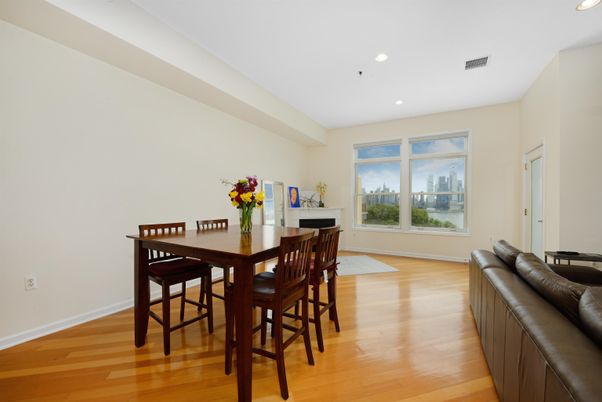 Dining room, Fireplace, Interior, Recessed Lighting, Wood Texture Flooring