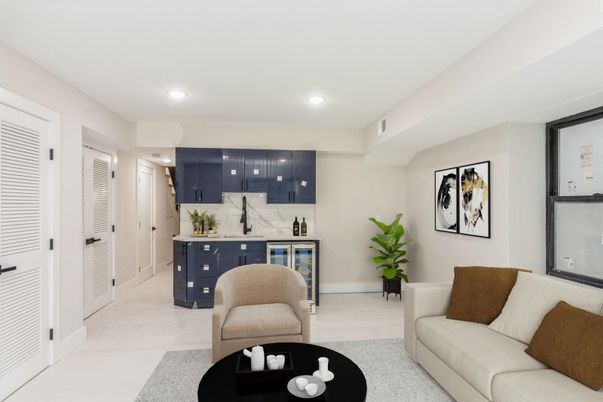 Interior, Kitchen, Living room, Marble Walls, Recessed Lighting