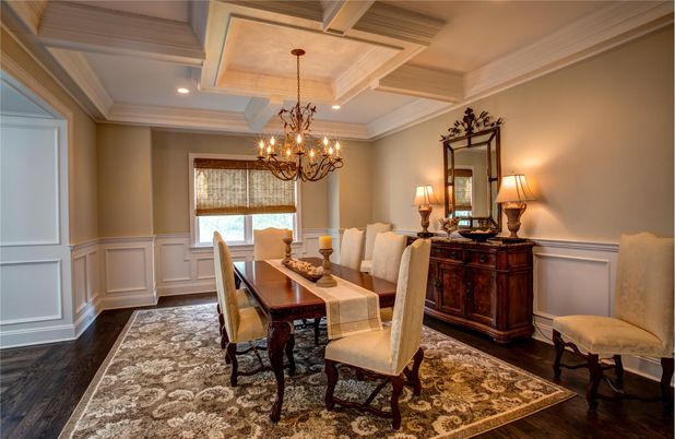 Chandelier, Dining room, Interior, Recessed Lighting, Wood Texture Flooring