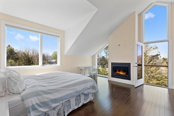 Bedroom, Fireplace, Interior, Wood Texture Flooring