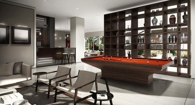 Billiard Table, Game Room, Interior, Recessed Lighting