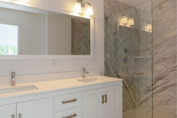 Bathroom, Dual Sink Vanities, Glass Shower, Interior
