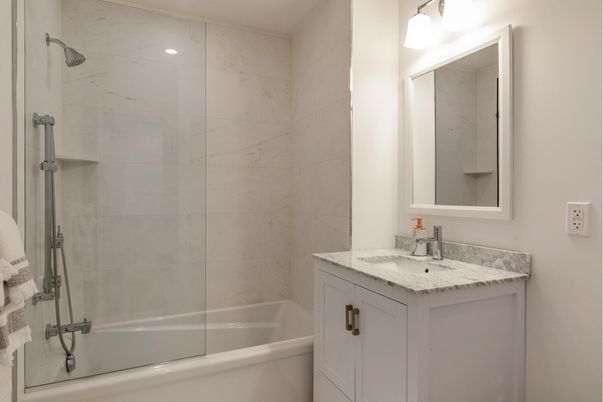 Bathroom, Glass Shower, Interior, Marble Walls