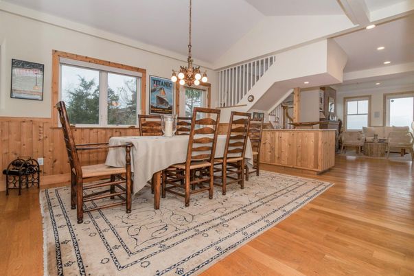 Chandelier, Dining room, Interior, Recessed Lighting, Wood Texture Flooring