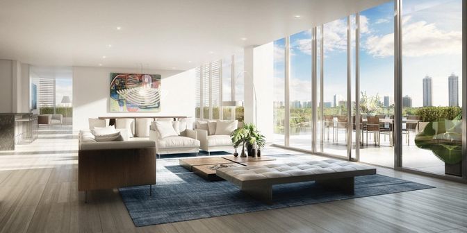 Interior, Living room, Pendant Lights, Recessed Lighting, Wood Texture Flooring