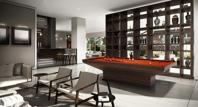 Billiard Table, Game Room, Interior, Recessed Lighting