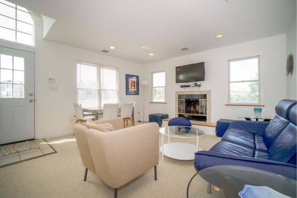 Dining room, Fireplace, Interior, Living room, Recessed Lighting
