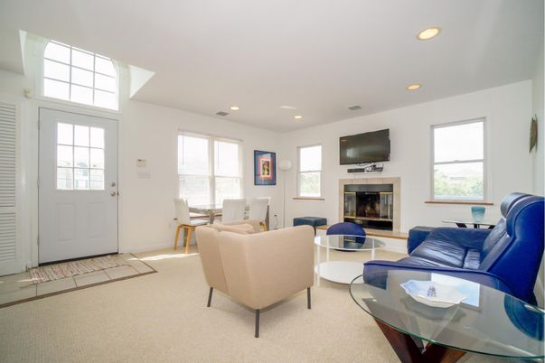 Dining room, Fireplace, Interior, Living room, Recessed Lighting