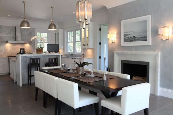 Dining room, Fireplace, Interior, Kitchen, Pendant Lights, Recessed Lighting