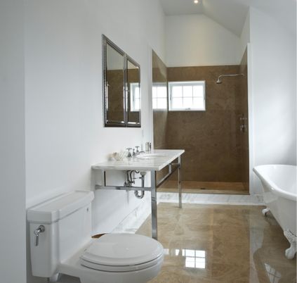 Bathroom, Free Standing Baths, Glass Shower, Interior, Recessed Lighting