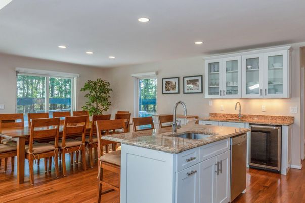 Dining room, Interior, Kitchen, Recessed Lighting, Wood Texture Flooring