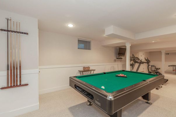 Billiard Table, Fitness Equipment, Game Room, Interior, Recessed Lighting