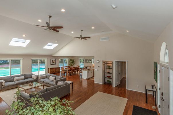 Dining room, Interior, Kitchen, Living room, Recessed Lighting, Wood Texture Flooring