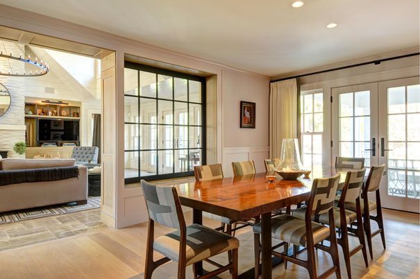 Dining room, Interior, Living room, Recessed Lighting, Wood Texture Flooring
