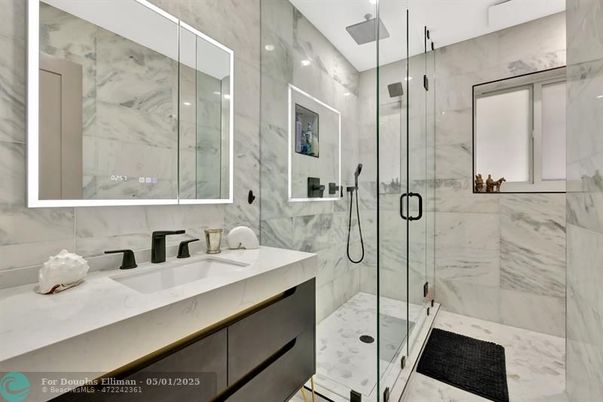 Bathroom, Glass Shower, Interior, Marble Walls