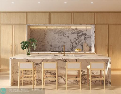 Interior, Kitchen, Marble Walls, Recessed Lighting