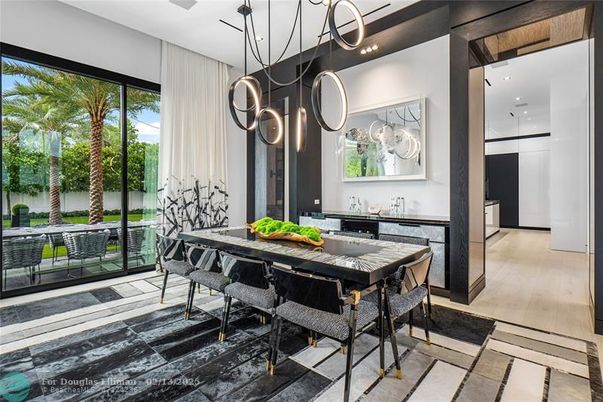 Dining room, Interior, Pendant Lights, Recessed Lighting, Wood Texture Flooring
