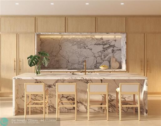 Interior, Kitchen, Marble Walls, Recessed Lighting