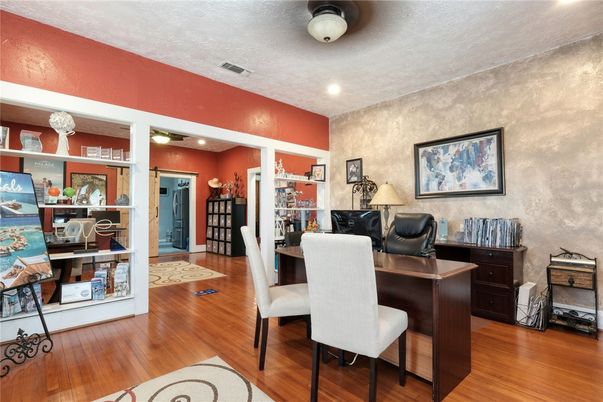 Home Office, Interior, Recessed Lighting, Wood Texture Flooring