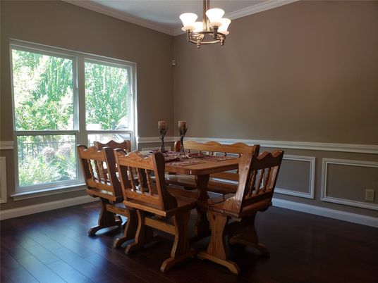 Chandelier, Dining room, Interior, Wood Texture Flooring