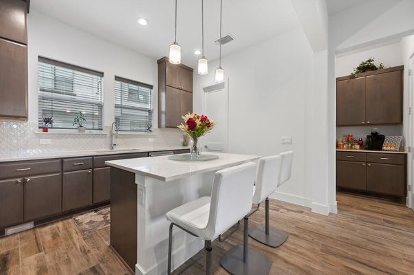 Interior, Kitchen, Pendant Lights, Recessed Lighting, Wood Texture Flooring