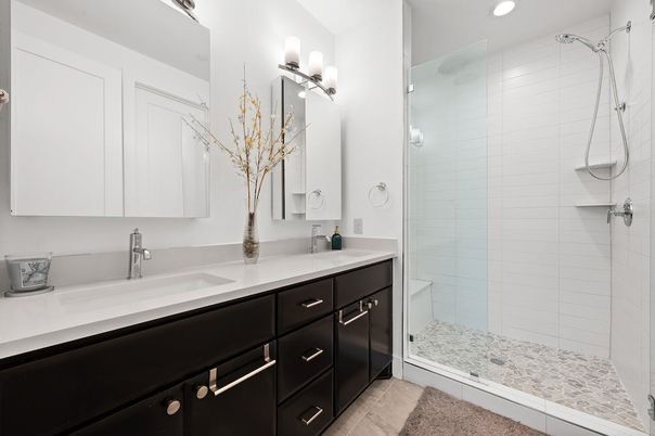 Bathroom, Dual Sink Vanities, Glass Shower, Interior, Recessed Lighting