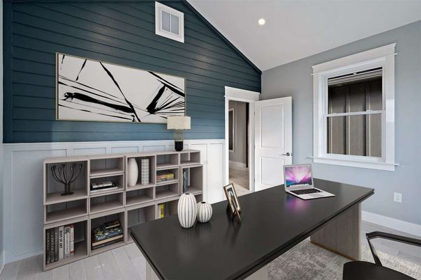 Home Office, Interior, Recessed Lighting, Wood Texture Flooring