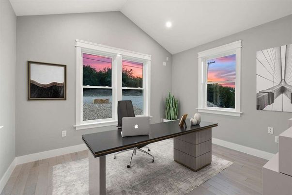 Home Office, Interior, Recessed Lighting, Water, Wood Texture Flooring