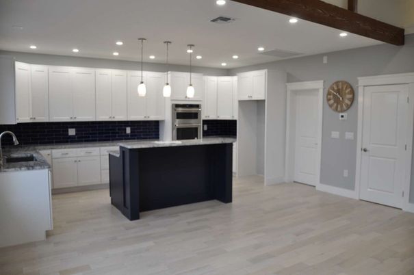 Interior, Kitchen, Pendant Lights, Recessed Lighting, Stainless Steel Appliances, Wooden Beams, Wood Texture Flooring