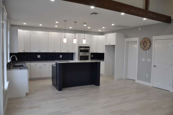 Interior, Kitchen, Pendant Lights, Recessed Lighting, Stainless Steel Appliances, Wooden Beams, Wood Texture Flooring