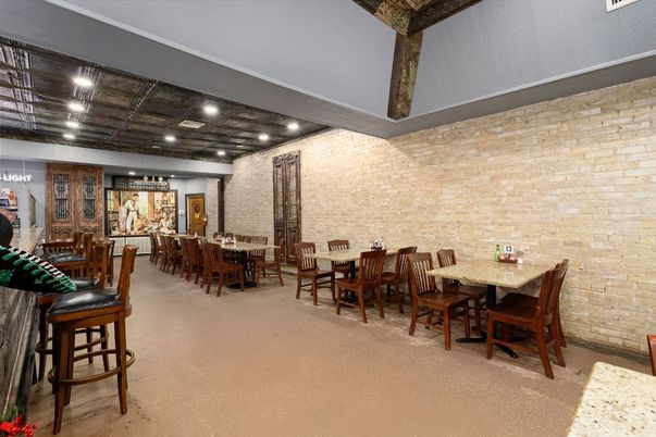 Dining room, Interior, Recessed Lighting, Stone Walls