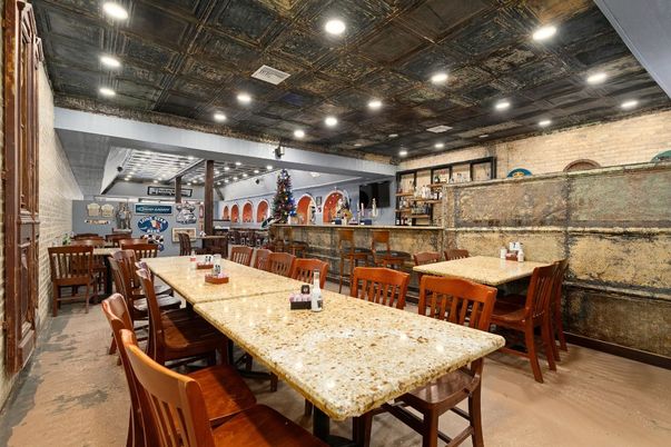 Dining room, Interior, Recessed Lighting, Stone Walls