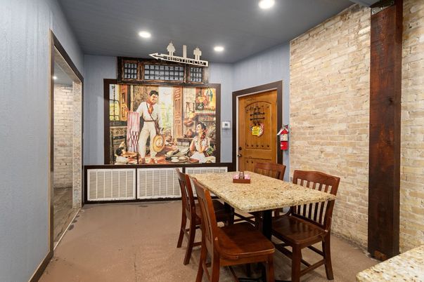 Dining room, Interior, Recessed Lighting, Stone Walls