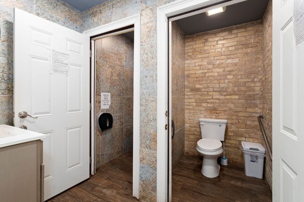 Bathroom, Interior, Stone Walls, Wood Texture Flooring