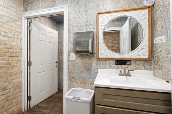Bathroom, Interior, Stone Walls, Wood Texture Flooring
