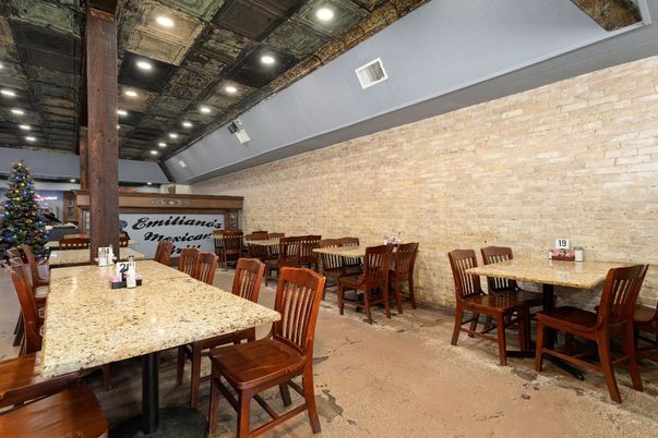 Dining room, Interior, Recessed Lighting, Stone Walls