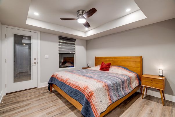 Bedroom, Interior, Recessed Lighting, Wood Texture Flooring