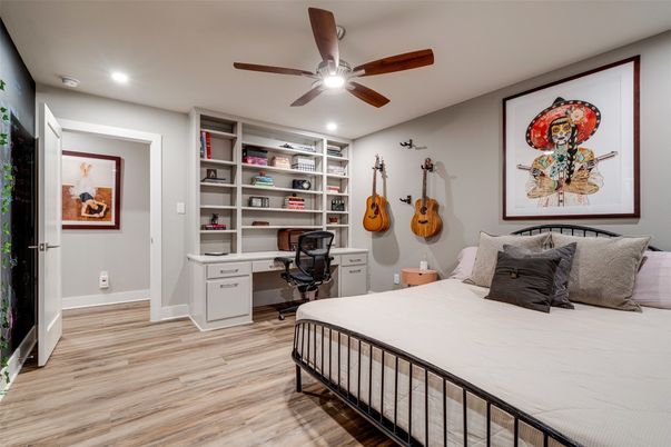 Bedroom, Home Office, Interior, Recessed Lighting, Wood Texture Flooring